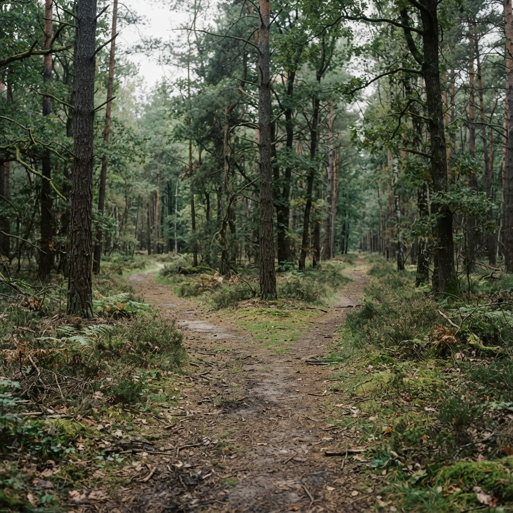 Weggabelung im Wald als Sinnbild für verschiedene Handlungsoptionen